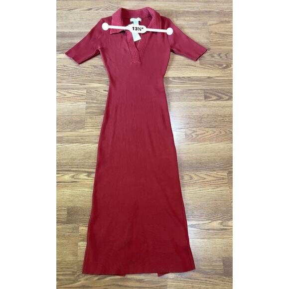Caroline Constas Red Dress Knit Midi bodycon Crochet Collar size M - Picture 4 of 11